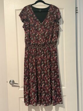 Floral Midi Dress 2X Ruffle Smocked Waist Boho Plus Size Spring Wedding Guest